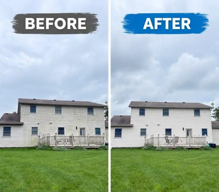 Before and after photo of a Plano home exterior after a full house wash